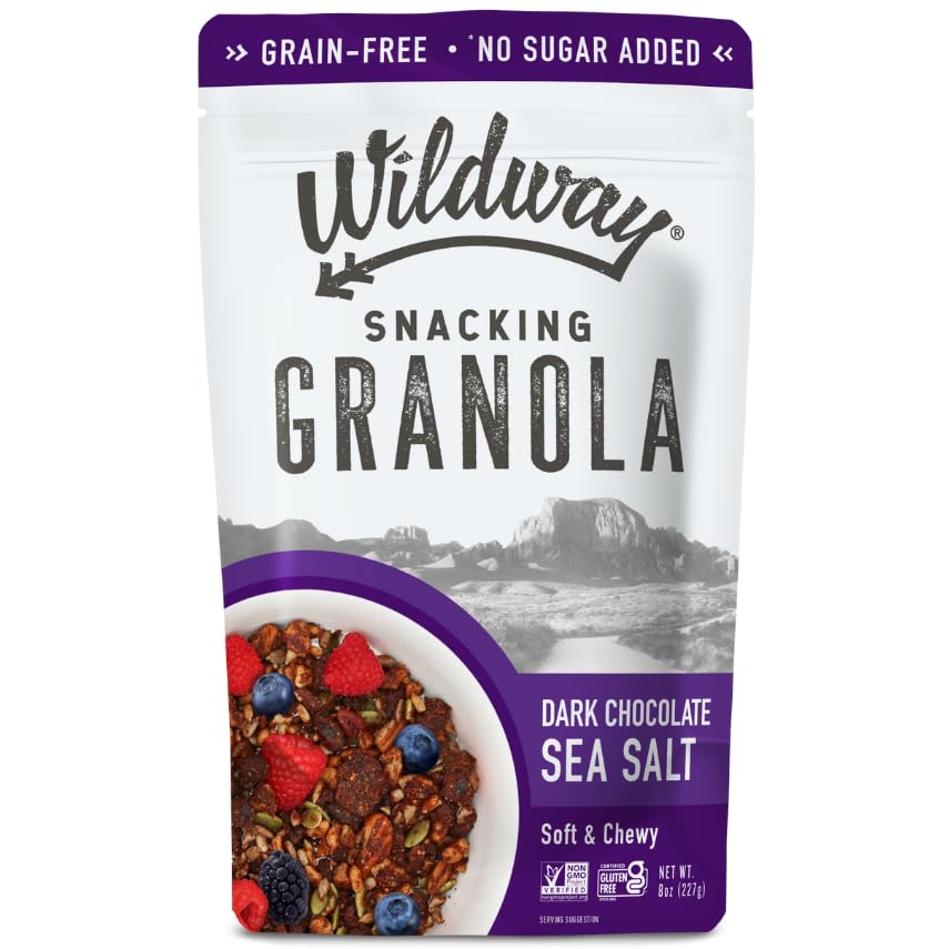 Wildway Vegan, sin gluten, granola sin cereales, sal marina de chocolate oscuro, 8 oz, paquete de 3