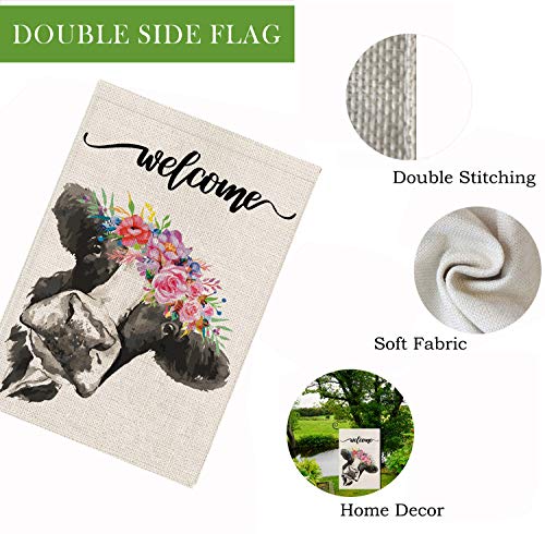 Spring Garden Flag Welcome Floral Crown Cow Garden Burlap Flag 12.5 X 18 Inch Vertical Double Sided Spring Summer Flags Outdoor Decorations Farmhouse Yard Home Decor #TOP3