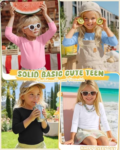 Image of 4 Pack Girls 3 /4 Sleeve T Shirts Kids Crewneck Elbow Sleeve Casual Tops Solid Basic Cute Teen Tees 5-14Y