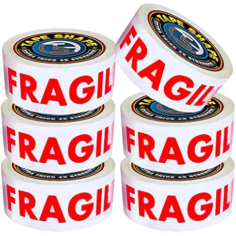 VL 6 Rolls Fragile Packing Tape 48mm x 66m Adhesive Tape for Moving House Packing Parcels & Carton Extra Strong & Sticky Seal for your Boxes 'Fragile' Print (6 Rolls) Cover