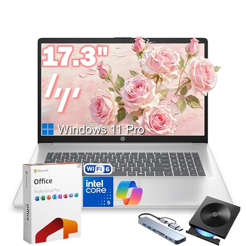 Image of HP 17.3 inch FHD Laptop Computer, Intel Core i5-1334U, 16GB RAM, 1TB PCI-E SSD, Windows 11 Pro, Free Lifetime MS Office • Copilot AI, Intel Iris Xe Graphics, 8-in-1 HUB, Natural Silver