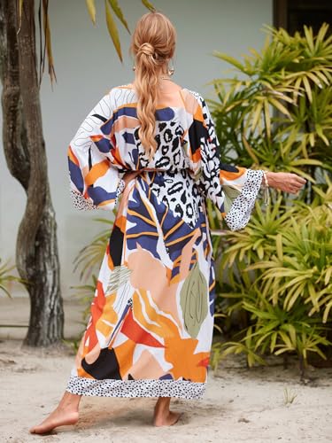 Image of Women's Kimono Cover Up Long Beach Dress Swimsuit Cover Ups Colorful Cardigan Lightweight Robe for Swimwear
