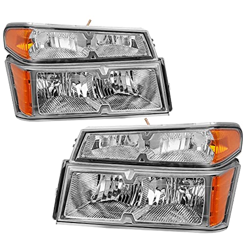 AUTOSAVER88 Headlight Assembly Compatible with 2004-2012 Chevy Colorado/GMC Canyon Chrome Housing with Amber Reflector + Bumper Lights