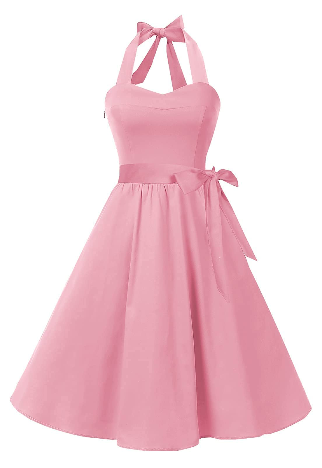 Topdress Women's Vintage Polka Audrey Dress 1950s Halter Retro Cocktail Dress Blush Pink L