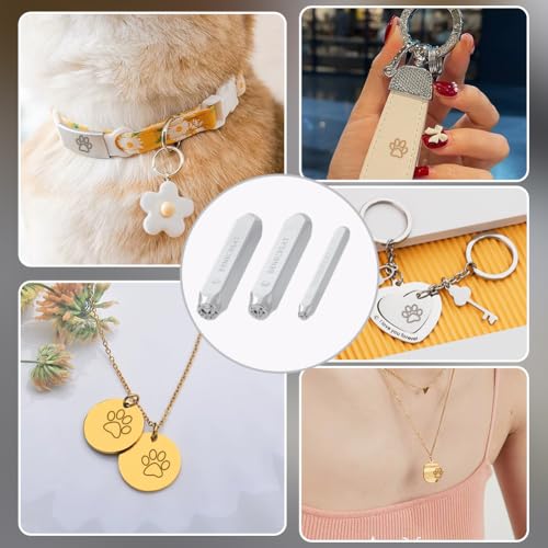 BENECREAT 3-teiliges Metallstempelset mit Hundepfoten-Design, 3/5/7mm Metallstempel zum Stanzen und Stempeln für DIY-Schmuckhandwerk, Weihnachtskarten, Scrapbook-Zubehör