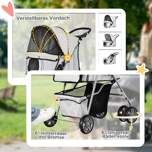 PawHut Hundewagen Hundebuggy Pet Hunde Buggy Stroller Jogger Anhänger Grau