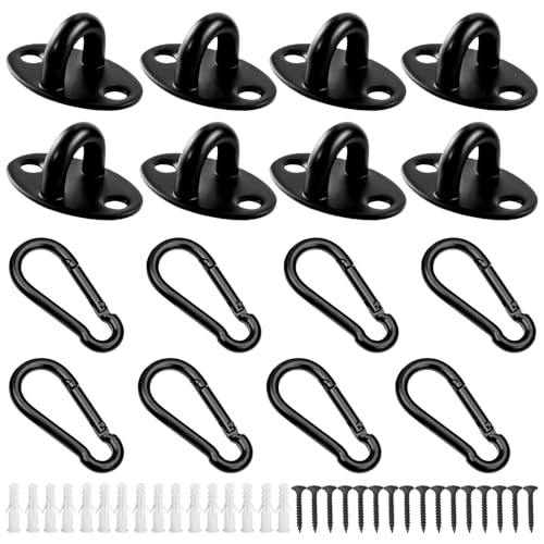 8 Pcs Ceiling Hooks with Carabiner Clips and Screws, Mini U-Shaped Hooks and Snap Hook, Wall/Ceiling Mount Ring Hook Loop Hardware for Hanging Planters, with Screws and Plastic Expansion Pipes