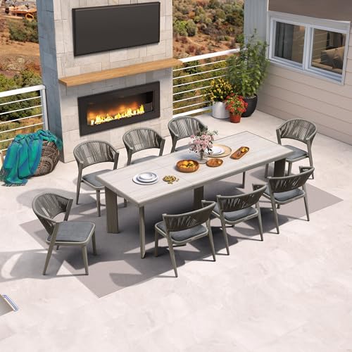 Image of PURPLE LEAF Outdoor Dining Set for 8 with HPL Table and Chairs Grey