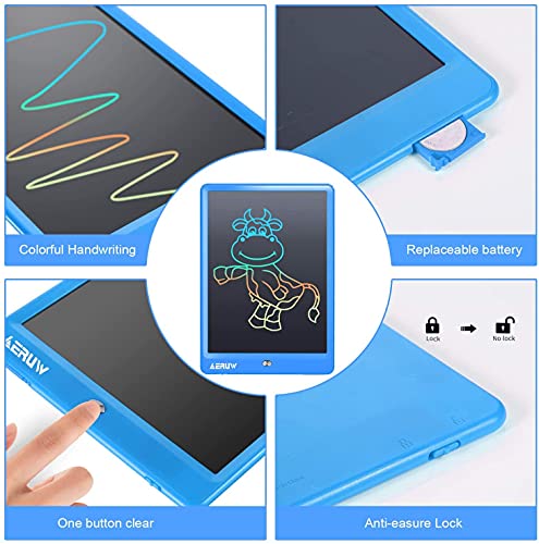 LCD Writing Tablet Colorful 10 Inch Electronic Graphics Doodle Board eWriter Drawing Pad with Memory Lock Gift for Kids & Adults Home School Office Handwriting Tablet -Blue - Image 3