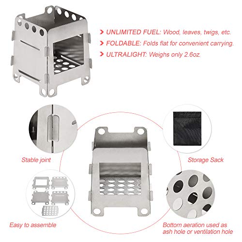 Fogão Externo, Romacci Fogão portátil ao ar livre para acampamento Fogão dobrável de titânio a lenha