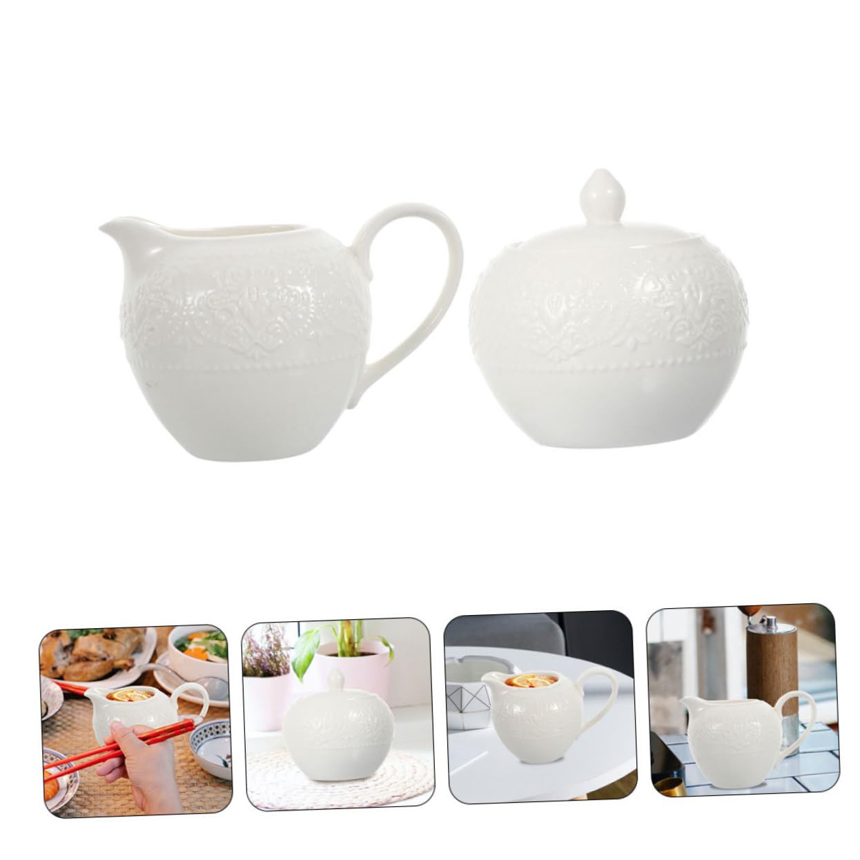 2 Piezas Hervidor de Leche Cerámico y Azucarero para Café, Leche y Azúcar, Diseño Simple y Práctico, Fácil de Limpiar, Adecuado para Desayuno, Merienda y Servicio en Mesa