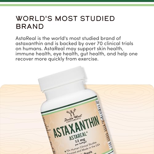 Image of Astaxanthin - Triple Strength 12mg (Only Patented Astaxanthin (Astrareal) with 70+ Human Clinical Trials) Grown, Harvested, and Made in The USA (Astaxantina) by Double Wood