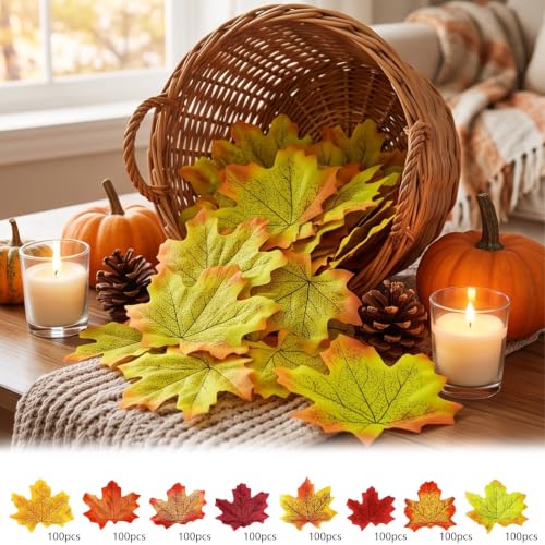 800 PCS 8cm/3.1inch Artificial Maple Leaves 8 Colors Fall Leaves Decor - image 2