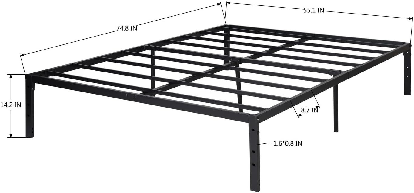 FurnitureR Metal Bed Frame, Full Size Metal Slat Bed Frame Mattress Foundation, Heavy Duty Platform with Under Bed Storage, No Box Spring Needed, Support Non Slip, Black