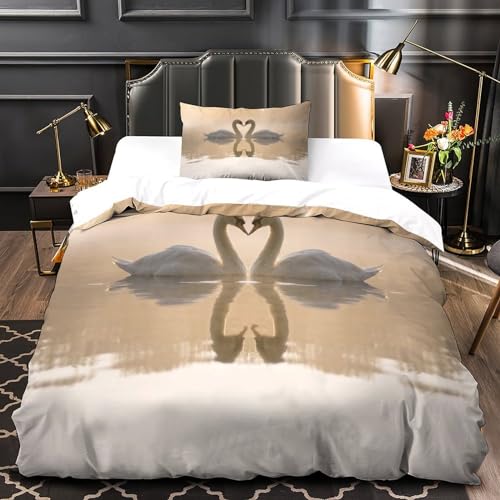 Parure de lit cygne blanc finition premium avec housse de couette 3D - 4