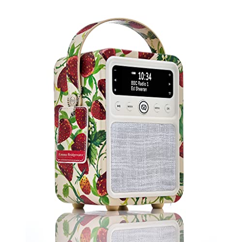 EB Portable DAB Radio Alarm Clock - VQ Monty DAB+, FM Digital Radios with Bluetooth - Rechargeable Radios with Bluetooth Speaker - Dual Alarm Dab Radio Mains Powered - Strawberries