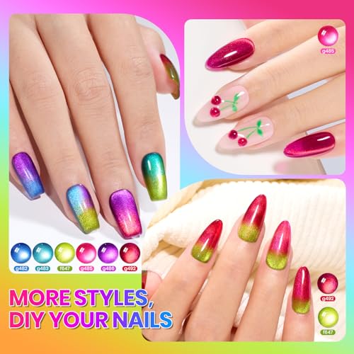 Image of Beetles Neon Cat Eye Gel Nail Polish Set - Fairy Prism 6 Colors Summer Glitter Cat Eye Gel Polish Kit Red Green Blue Pink Purple Magnetic Shine Soak Off UV Salon DIY Manicure Gift for Women
