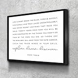 Canvas Wall Art For Men,Mark Twain Inspirational Quote Print,Life Is Short Quote,Explore Dream Discover Sign,Office Decor,Printable Wall Art,Adventure Quote,8x12 Inch Framed Wall Art