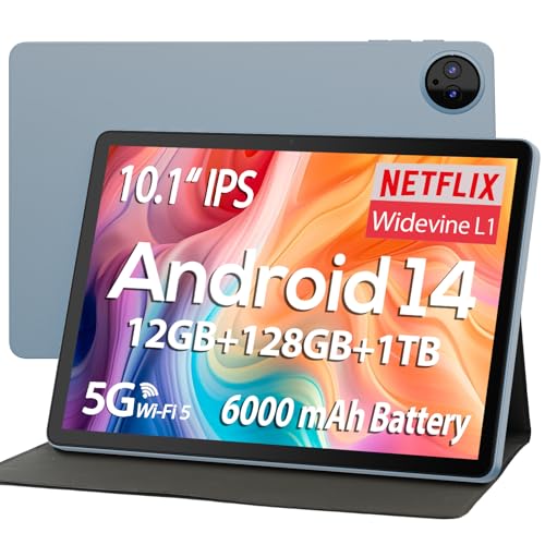 Image of DigiLand Android Tablet, 10.1 inch Android 14 Tablets with G80 Octa-Core, 12GB RAM (4GB+8GB Expansion) +128GB ROM Storage, 6000mAh Battery, Dual Camera, IPS HD Touchscreen, BT 5.0 - Blue