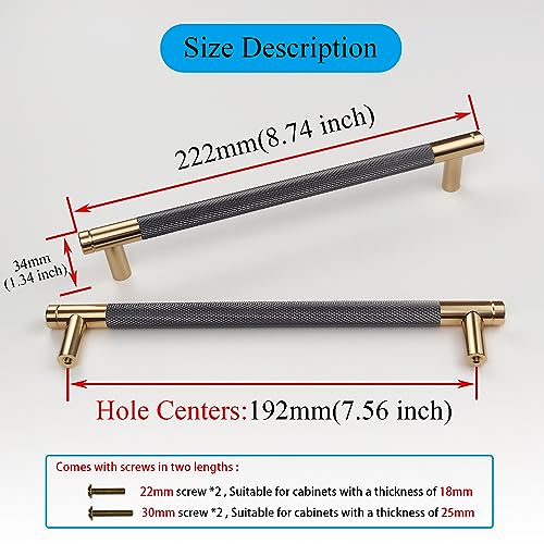 Pexintek 10 Pack Gold Modern Cabinet Handles 192mm Hole Centers Kitchen Bathroom bedrooms Study Furniture Door Vintage Pulls with Screws for Cupboards Drawer Wardrobe Dresser (Golden Grey) - Image 4