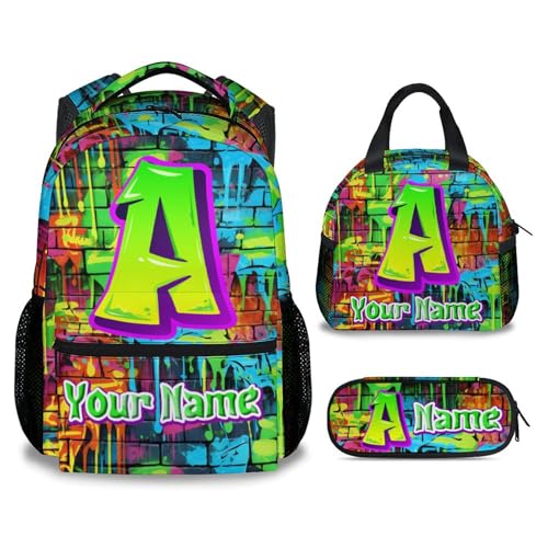 COOPASIA Personalized Kids Backpack - Custom Bookbag with Name - Initial Backpack for Boys - School Supplies Gifts - 17 Inch Toddler School Bag with Lunch Box and Pencil Case