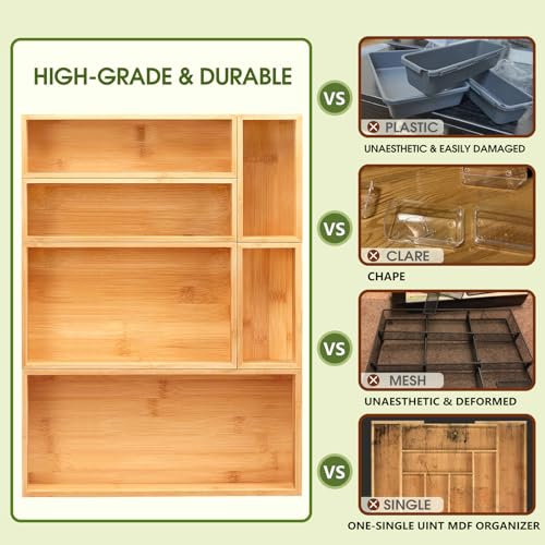 Maxgear 6-PIECE BAMBOO DRAWER ORGANIZER SET A Drawer Organizer 100% Bamboo Drawer Organizers 6-Pcs Stackable Wood Kitchen Drawer Organizer 18X15X2 Inch Multi-Use Desk Drawer Organizer thumb #2