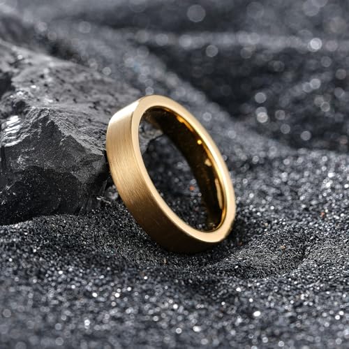 Image of King Will Tungsten Carbide Wedding Band for Men Women-4 /6 /8mm Width 14K Gold Plated Tungsten Wedding Ring Matte Brushed & High Polished Style Comfort Fit Wedding Band Size 6-14