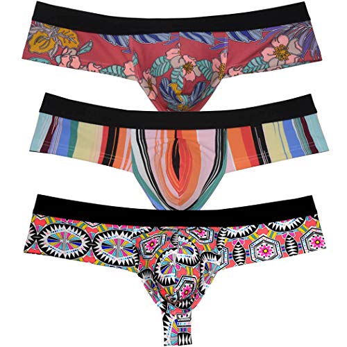 OROCOJUCO Men's Brazilain Bikini Boxers Thong Underwear Guys Hipster Swim Tangas 1/3 Back Coverage Trunks