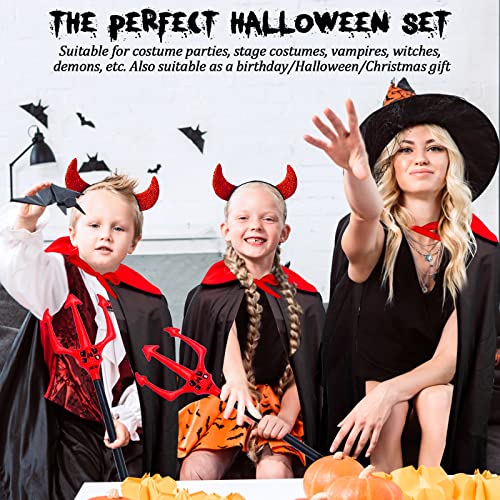 Lzaoa Halloween Devil Vampire Costume Set, Vampire Trident Cape Reversible Red Black Cloak Devil Horns Headband Red Shiny Halloween Headband For Halloween（Children's Sets） #TOP2