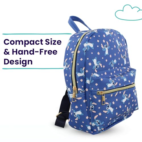 Image of Disney Stitch with Flowers Mini PU Leather Backpack Purse with Adjustable Straps 10 In