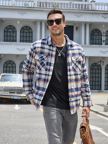 Image of TACVASEN Men's Flannel Shirt Quilted Lined Theraml Winter Coat Button Down Insulated Flannel Shirts Jacket