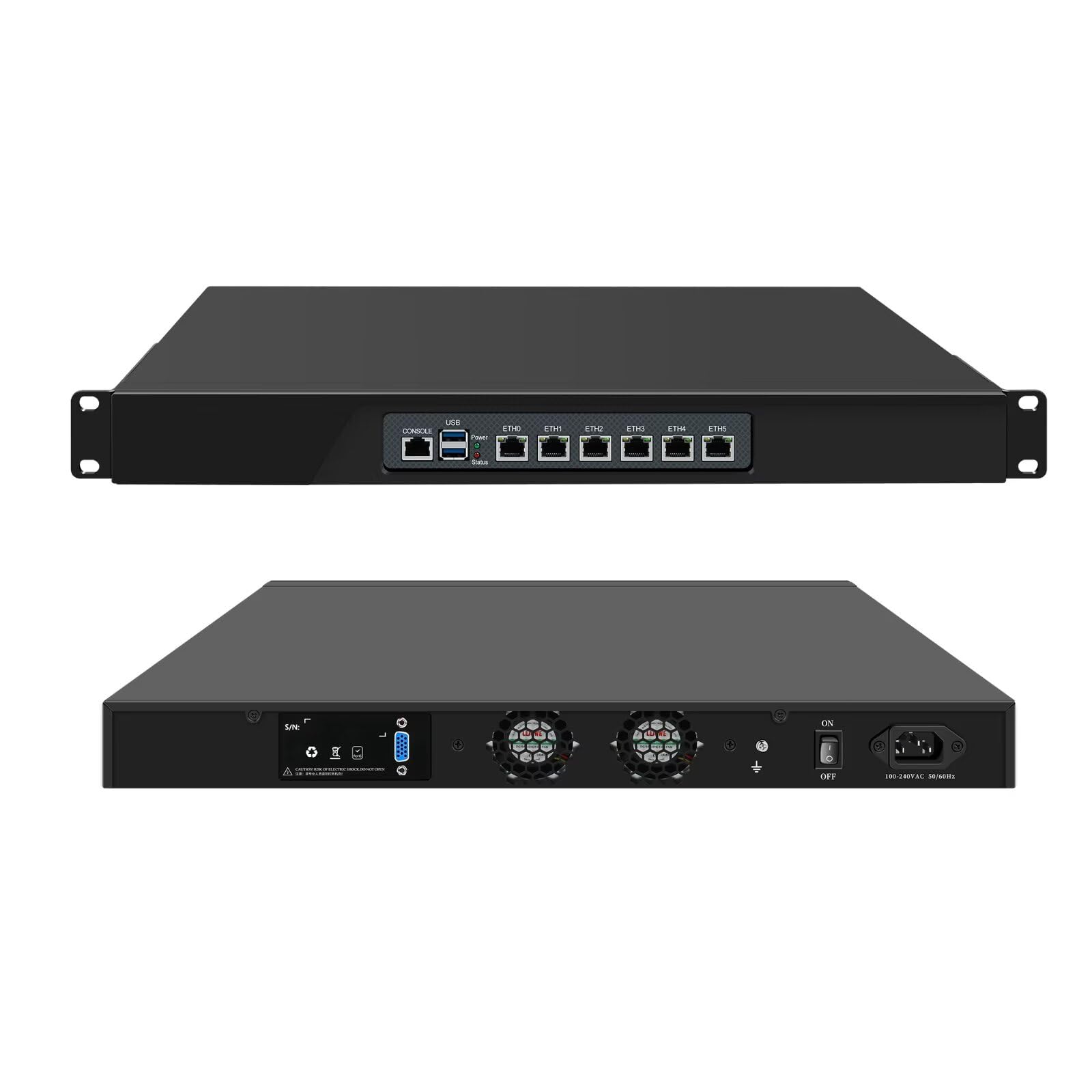 Healuck N100 Firewall Rackmount, 1U 19inch Rack Firewall Appliance, 6 x 2.5GbE i226V LAN, DDR5 8GB RAM 128GB SSD, AES-NI, OPNsense, HD + VGA Dual Display Port, USB 3.0