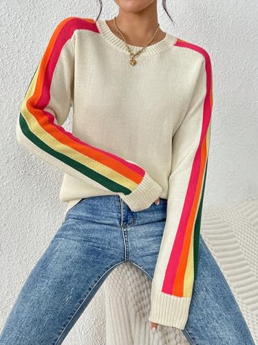 Women Pullover Rib-Knit Sweater Striped Casual Crewneck Sweaters Long-Sleeve Tops Fall and Winter2
