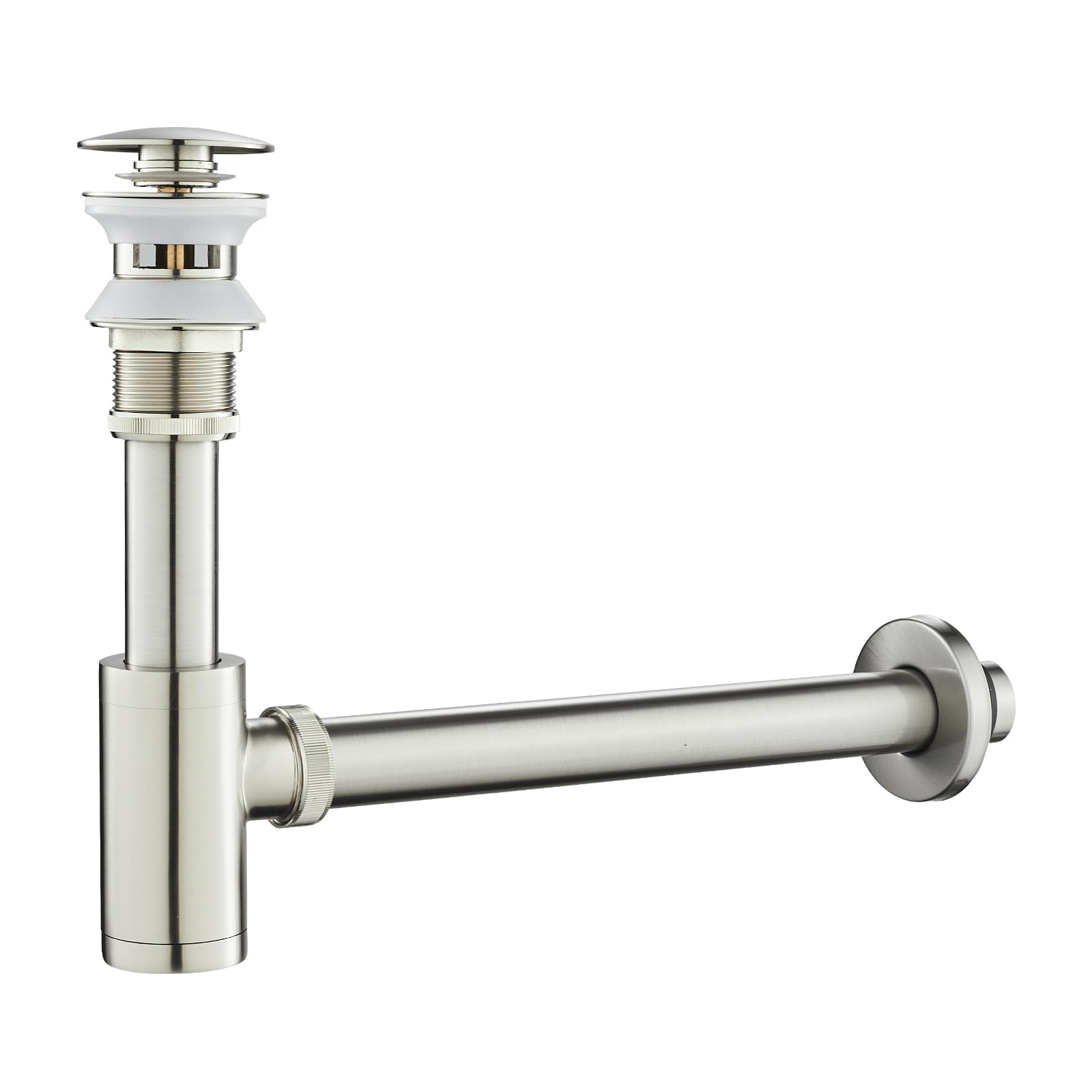 Bathroom Sink P-Trap Complete Set, Adjustable 1-1/4 Bottle Trap, Brass Sink Waste Trap Drain Tube Kit and Pop Up Sink Drain with Overflow, Brushed Nickel
