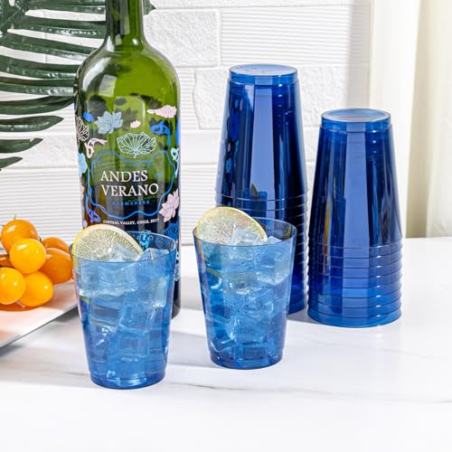 Image of DaYammi 100 Pack Clear Blue Plastic Cups 10 Oz - Heavy Duty Blue Disposable Cups,blue Party cups Disposable Tumblers for Wedding,Birthday,Cocktails & Celebrations Reusable Drinking Glasses