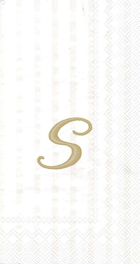 Ideal Home Range 3-Ply Paper Ivory Monogram, 16 Count Guest Towel Napkins Letter S, Set of 2