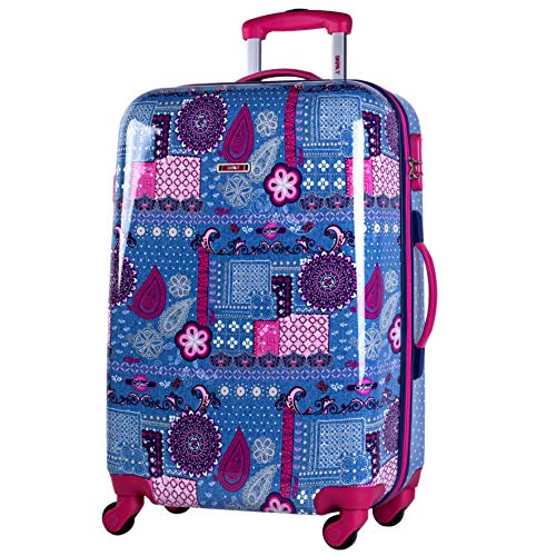 SKPA T - 56160 Maleta trolley 60 cm mediana Policarbonato PC estampado. Rígida, resistente, robusta y súper ligera. Mango telescópico, 2 Asas retráctiles. 4 ruedas dobles., Color Azul-Fucsia