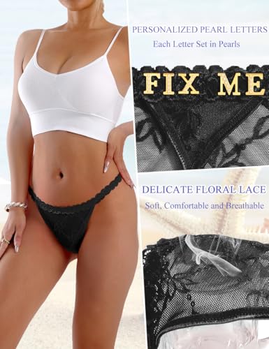 Image of Sexy Underwear for Women Lace Panties Sexy Thong with Funny Rhinestone Letters for Couple Gifts