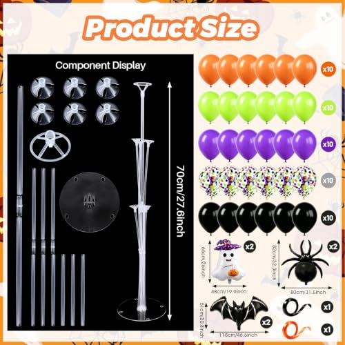 Image of 6 Sets Halloween Ghost Spider Bat Foil Balloon Stand Kits for Table Decor | Halloween Orange Black Green Purple Confetti Balloon for Haunted House Spooky Trick or Treat Party Table Centerpiece Supplies