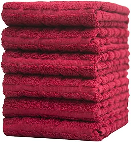Pleasant Home Kitchen Towels (16”x 26”, 6 Pack) – Large Cotton Kitchen Hand Towels – Big Check Design – 400 GSM Highly Absorbent Tea Towels Set (Red)