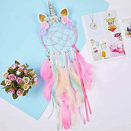 image for Burning Dream Unicorn Dream Catcher Handmade Flower Colorful Feather D