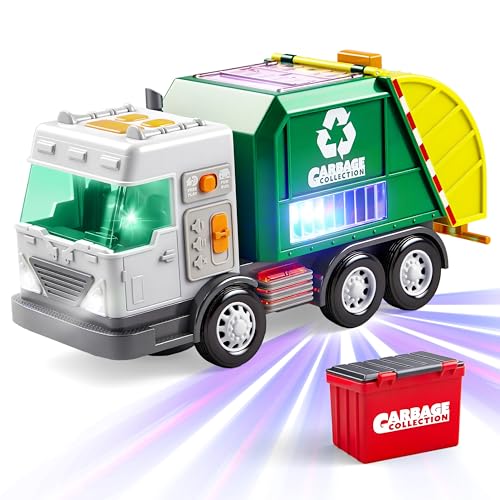 Vroomix LED Garbage Truck Toy Set Includes Dumpster, Toy Truck with Mode Switch & Volume Control, Trash Vehicle with Lights and Sounds, Automatic Bump, Birthday Gift for Boys Girls - image 1