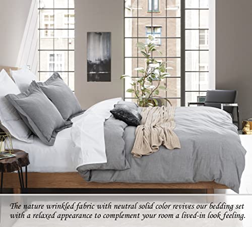 DAUAOTO Twin Extra Long 68x92 Duvet Cover Set, 1 Twin XL Duvet Cover + 1 Sham, Chambray Grey Washed Cotton Bedding Set Light Gray by DAUAOTO - Used condition - Image 3