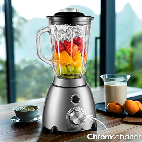 Standmixer Glas Edelstahl 1,5 Liter Glasbehälter 6-Fach Edelstahl Messer Pulsfunktion Universal Power Mixer Eiweiß Shaker Hand Blender Ice Crusher Zerkleinerer Smoothie Maker 600 Watt – Bild 5