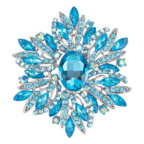 Image of SELOVO 3.5 inch Huge Big Large Brooch Pendant Scarf Hats Decoration Blue Flower Pin Gold Tone