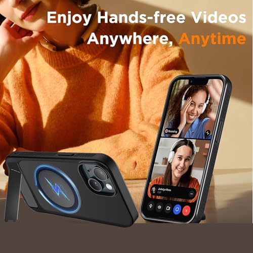 Image of KARWAN Matte Back Case Cover Compatible with iPhone 14 Plus with Magnetic Stand Shockproof Cover with Camera Protection, Scratch Resistant, MagEaze Wireless Charging Support,N52 Magnetic Ring, Black