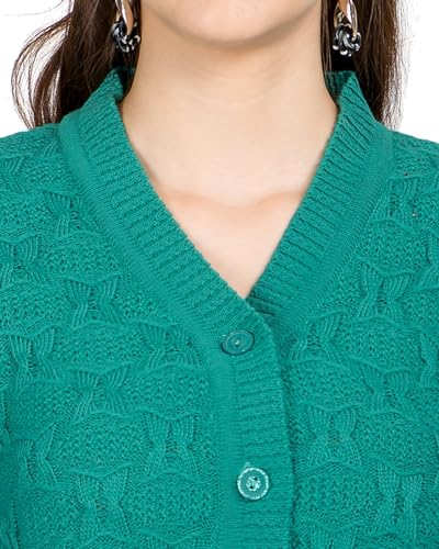 Image of Lady Willington Women Woolen V-Neck Self Design Cardigan Heavy Daffodil Fabric Cardigan Winter Wear Pure Wool Cardigans for Women Sweaters Long Cotty Fully Warm Cardigan Free Sizes