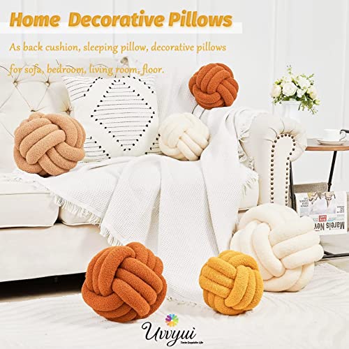 Image of Uvvyui Knot Pillow Ball, Soft Home Decorative Pillows, Round Throw Pillow, Handmade Knotted Plush Pillow, Round Boucle Pillow Cushion (14 Inches Dark Yellow)