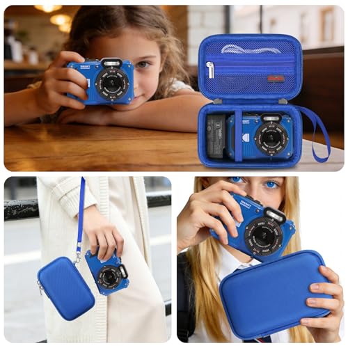 Image of Elonbo Camera Carrying Case for Kodak PIXPRO WPZ2 Waterproof Digital Camera | Camera Carrying Case, Hard Bag, with Mesh Pocket Wrist Strap Double Zipper, for Vlogging, Travel Protective Storage, Blue
