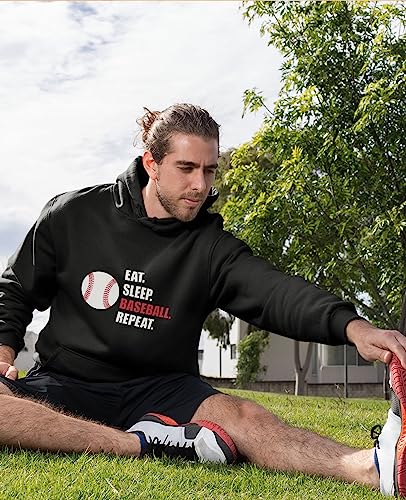 Tstars Eat Sleep Baseball Repeat Hoodie for Men Pullover Gift for Fans Coaches Players Game Day Apparel2